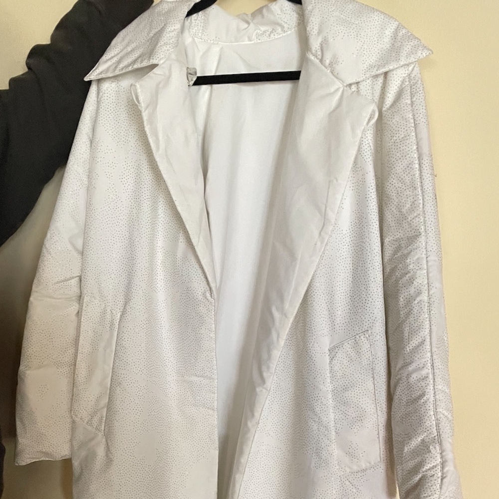Long Reversible White Rhinestone / White Fabric Raincoat